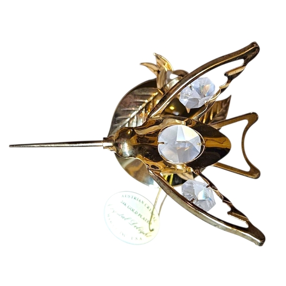 VTG Crystal Delight 24K Gold Plated Hummingbird Figurine Austrian Crystal Flower - Picture 9 of 11